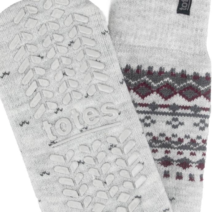 totes toasties® Mens Thermal Brushed Original Slipper Socks Grey Fair Isle Extra Image 4
